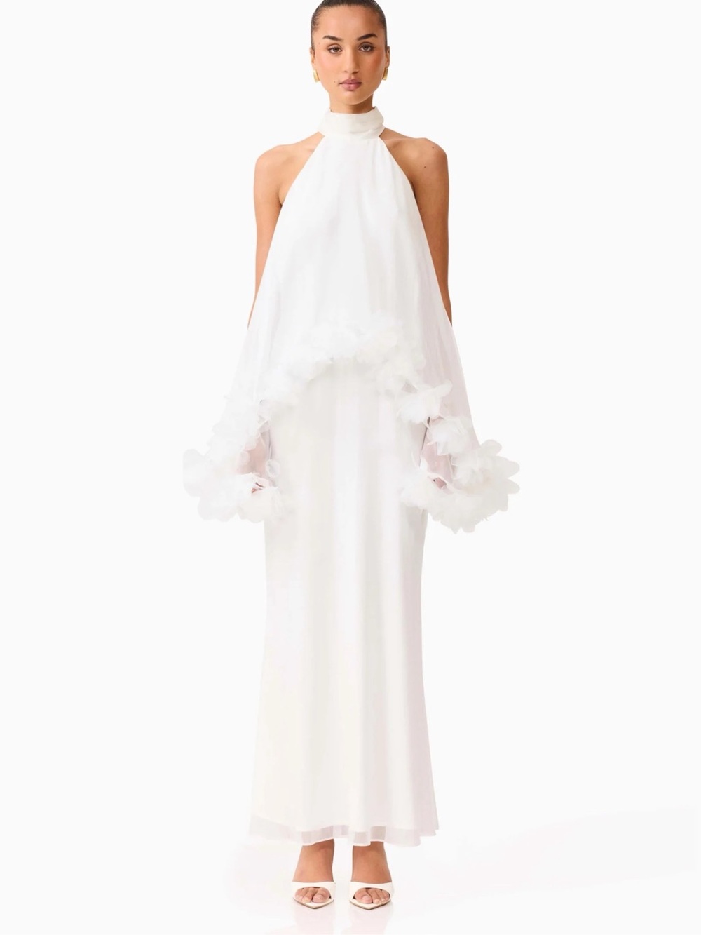 Elliatt White Halter Poppy Cape Gown XS New w tags